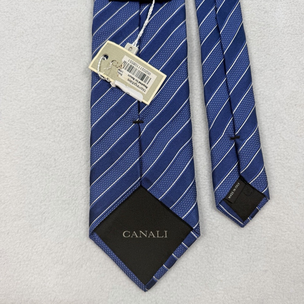 NWT Canali 100% Silk Neck Tie Blue Striped Made In Italy Men 59" x 3.5"